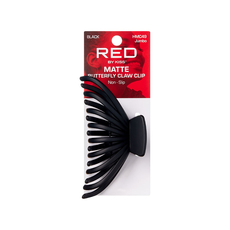 RED BEAUTY by KISS jumbo matte butterfly claw clip in black on card packaging for thick hair hold