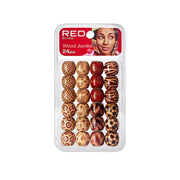 RED BEAUTY by KISS 24 piece assorted carved jumbo wood hair beads pack for braids and dreadlocks