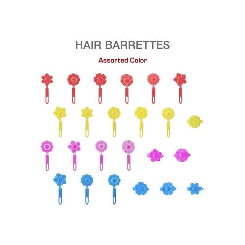 Assorted red yellow pink purple and blue plastic kids daisy hair barrettes set of 24 snap clips for children