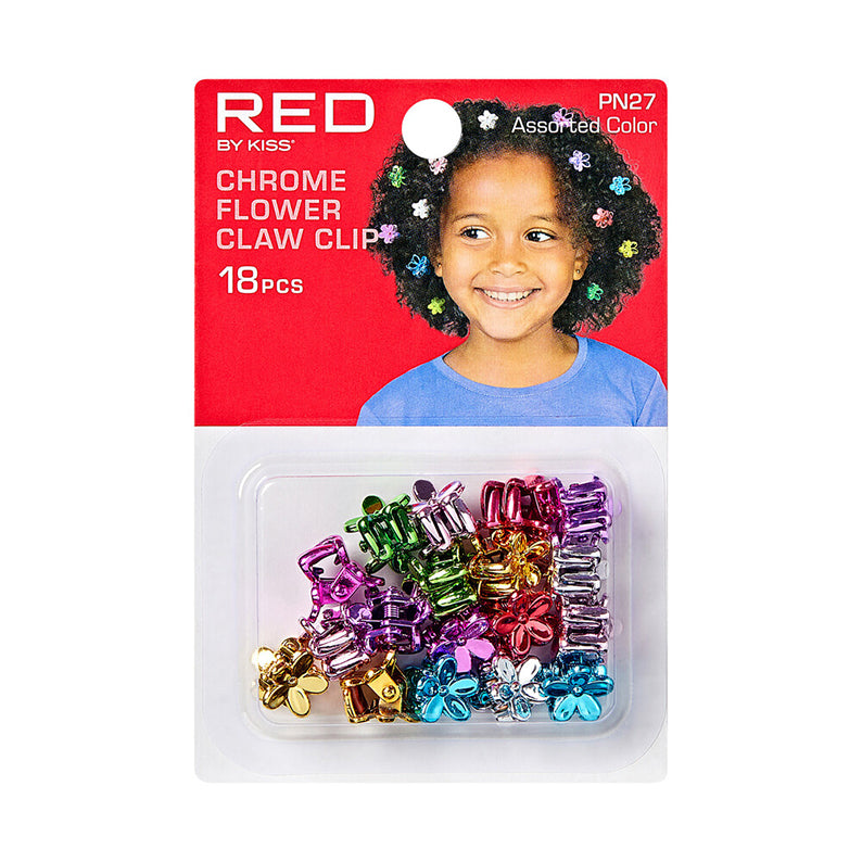 RED by KISS chrome flower claw clips 18pcs assorted metallic kids flower hair clips on retail card