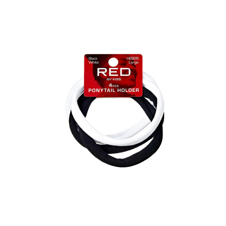 RED by KISS 4 pack large black and white ponytail holders fabric covered elastics for thick hair
