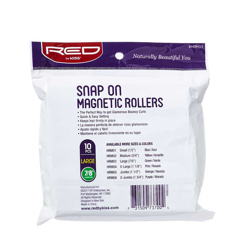 RED by KISS snap on large magnetic hair rollers pack of 10 for bouncy curls