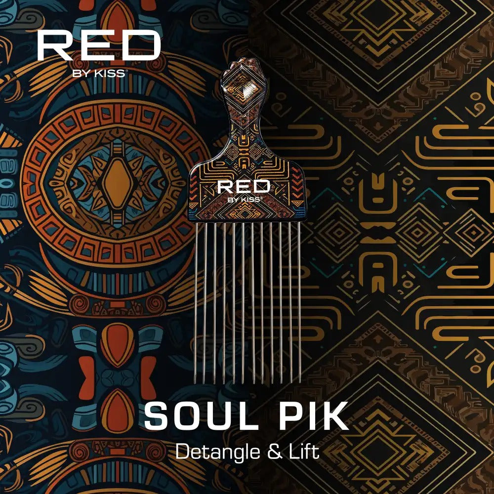 RED by KISS Soul Pik decorative long afro pick comb with ornate tribal handle for detangling and lift