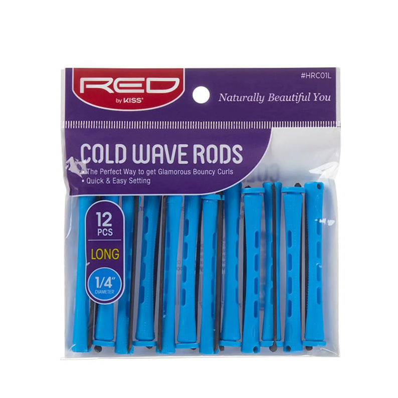 RED BEAUTY by KISS long cold wave rods 1/4 inch blue 12 piece pack in clear purple retail bag for curling hair