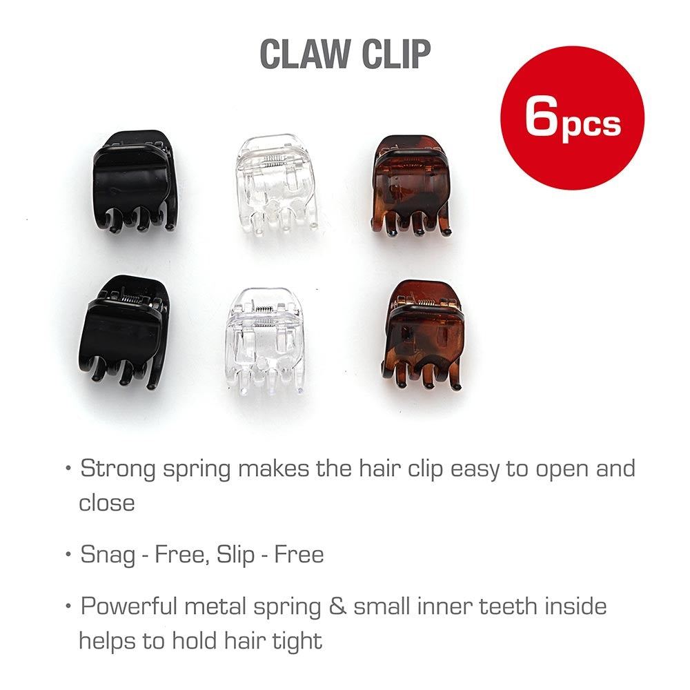 RED BEAUTY by KISS mini hair claw clips set 6 small black clear and tortoise shell clips with strong spring