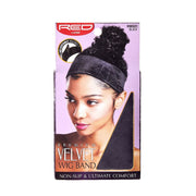 RED BEAUTY by KISS packaging showing model wearing a black premium velvet wig band for non slip comfort