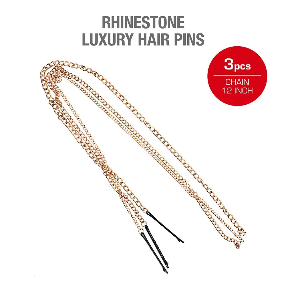 RED BEAUTY by KISS gold 3pcs chain hair pins with black bobby ends and crystals rhinestone chain hair pins