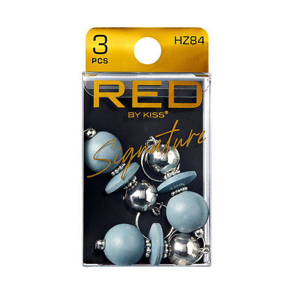 RED by KISS packaged set of three silver and matte blue hair beads signature braid charms for styling