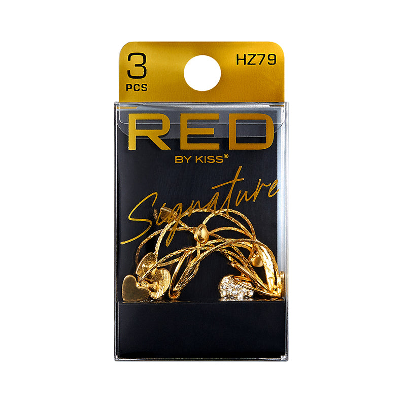 RED BEAUTY by KISS signature braid charms gold heart and crystal braid accessories 3 piece pack