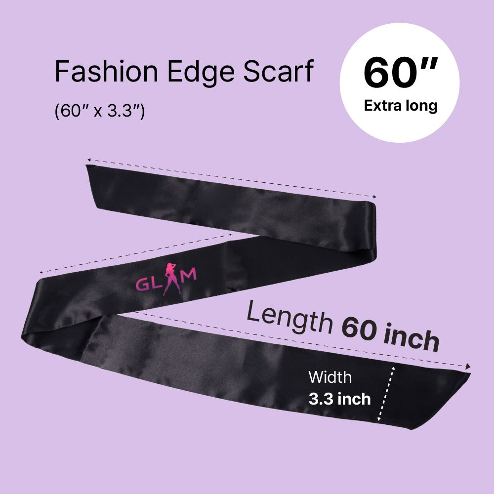 RED BEAUTY by KISS silky satin edge scarf black 60 inch extra long 3.3 inch width with pink GLAM logo