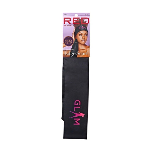 RED BEAUTY by KISS silky satin edge scarf black with pink GLAM logo for smoothing and setting baby hairs