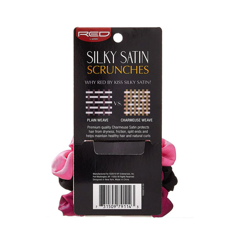 RED BEAUTY by KISS silky satin scrunchies pack with plain and charmeuse weave hair accessories