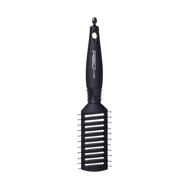 RED BEAUTY by KISS silky touch vent hair brush black vented paddle with nylon pins and ergonomic handle