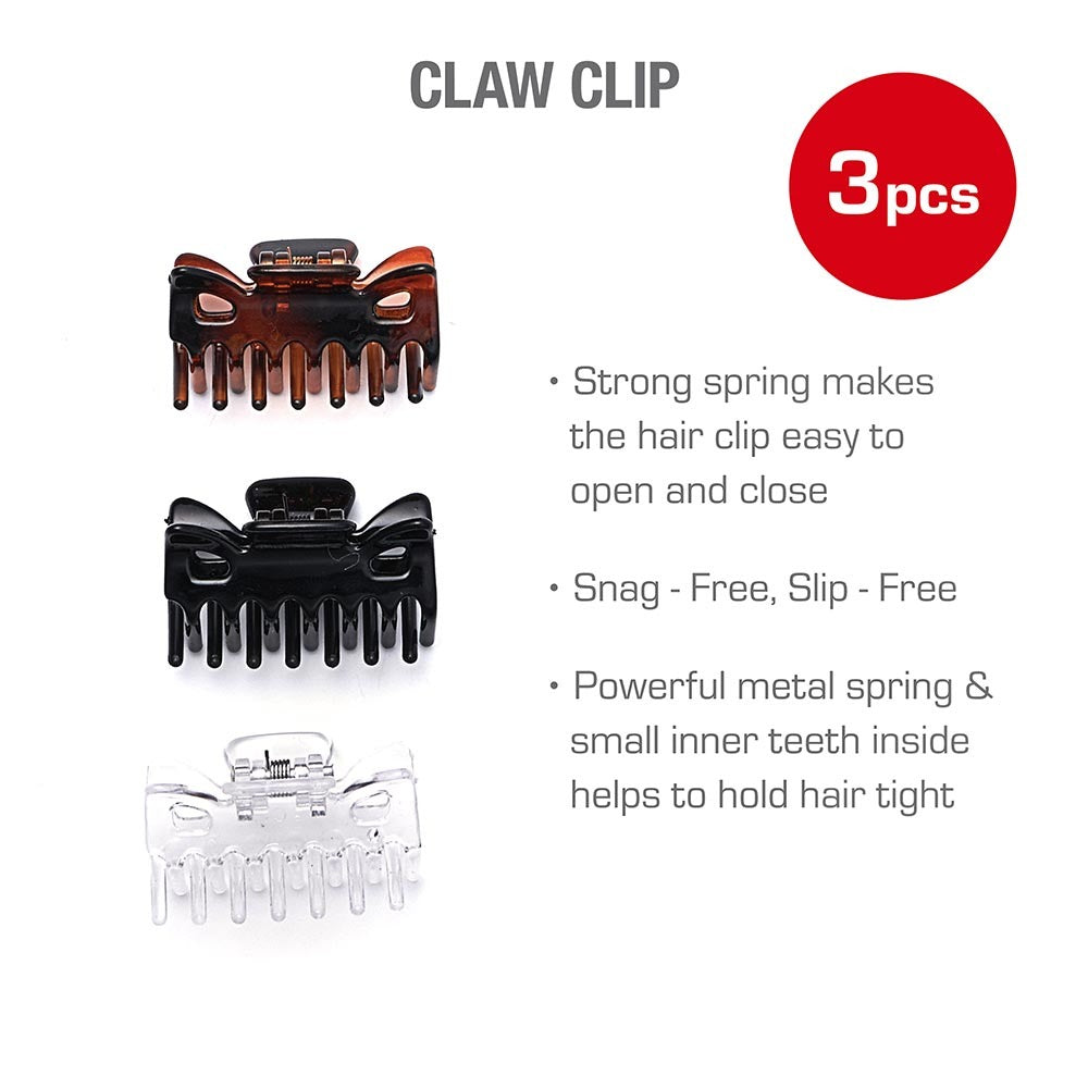 RED BEAUTY by KISS small hair claw clips set 3pcs tortoiseshell black and clear hair claws with spring
