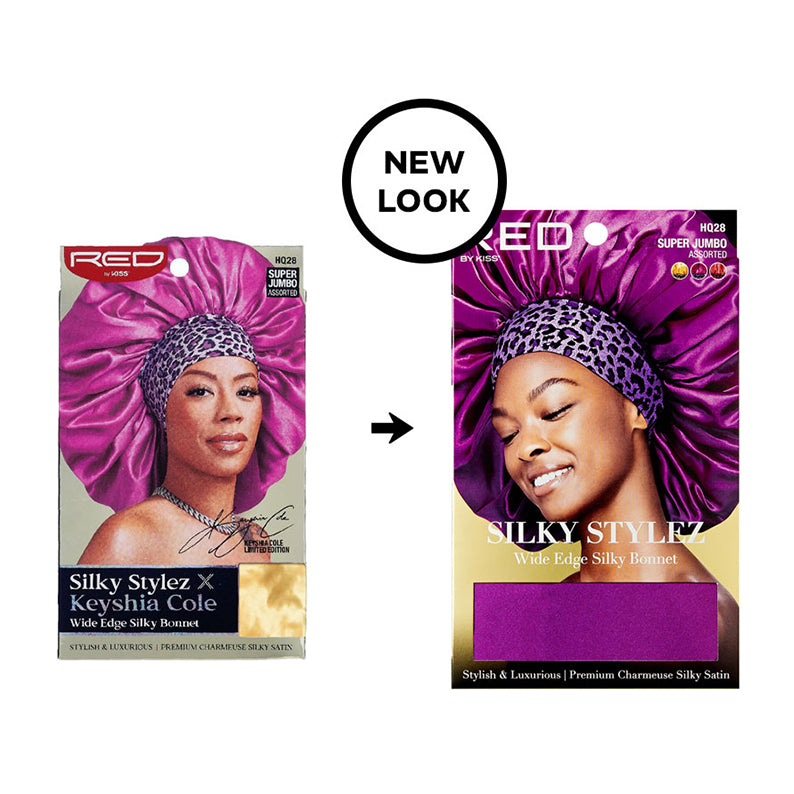 RED BEAUTY super jumbo silky bonnet purple wide edge satin with leopard print band for hair protection