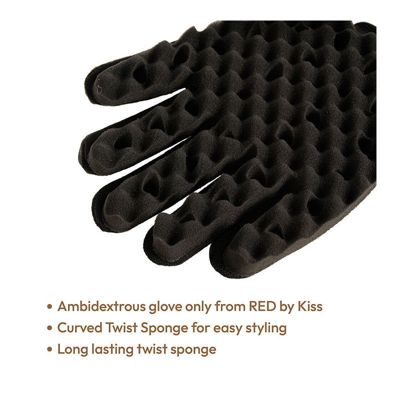 RED BEAUTY by KISS black twist sponge glove for hair styling with curved textured finger bumps for creating defined twists