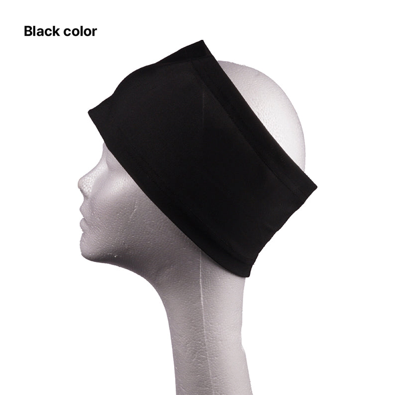 Black headband on white mannequin side profile for hair care and styling ultra stretchy dreadlock band