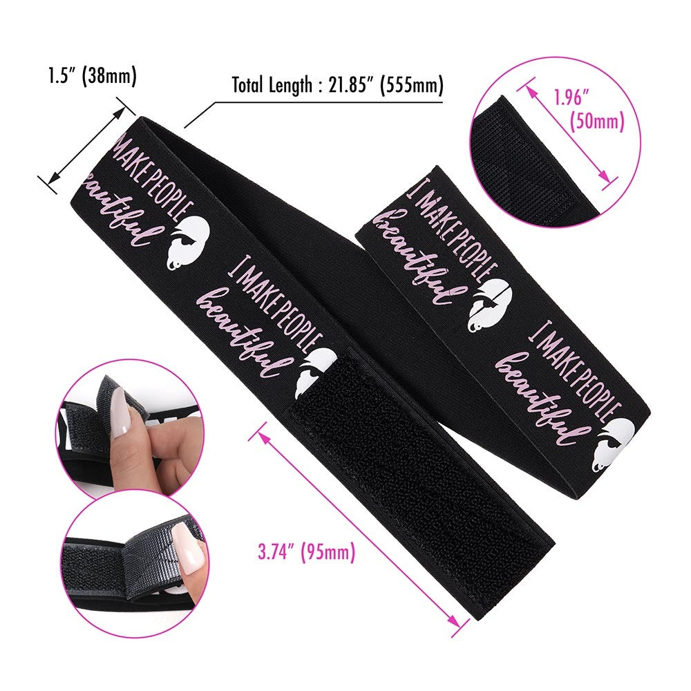 RED BEAUTY black elastic wig grip strap with Velcro closure and printed I MAKE PEOPLE beautiful wide edge band for wigs