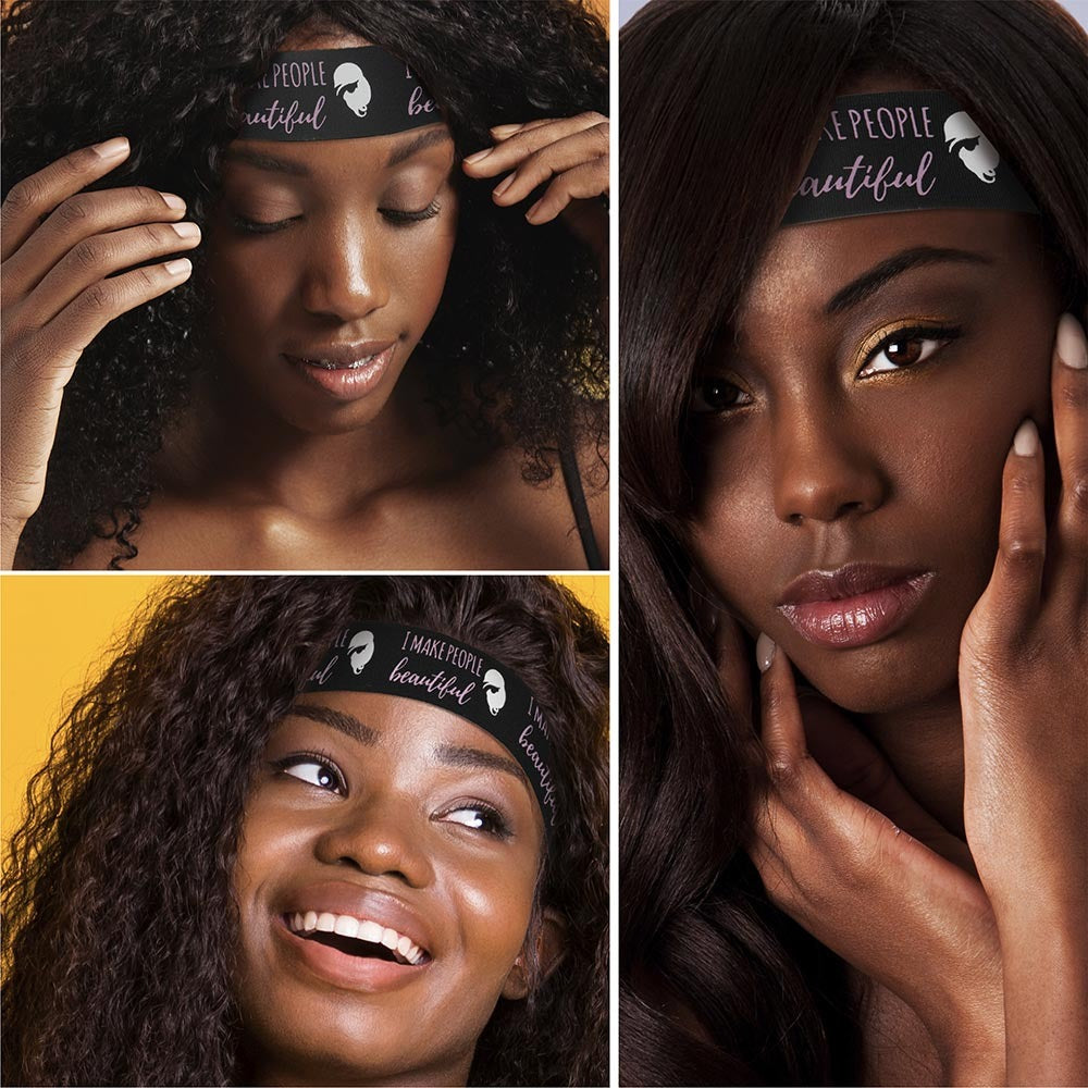 RED BEAUTY by KISS wide edge band for wigs shown on three models smoothing edges and securing wigs