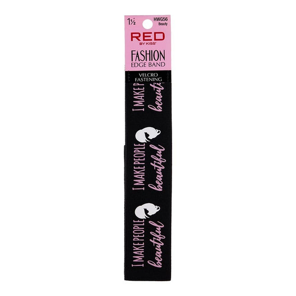 RED BEAUTY by KISS fashion velcro edge band black with pink script I MAKE PEOPLE beautiful wide edge band for wigs