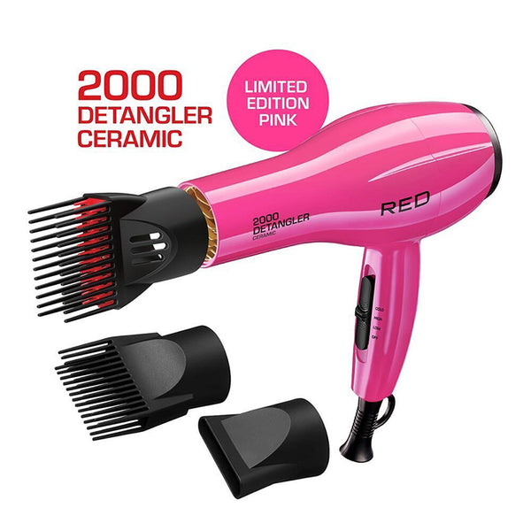 RED BEAUTY by KISS limited edition pink ceramic detangler hair dryer with three comb attachments