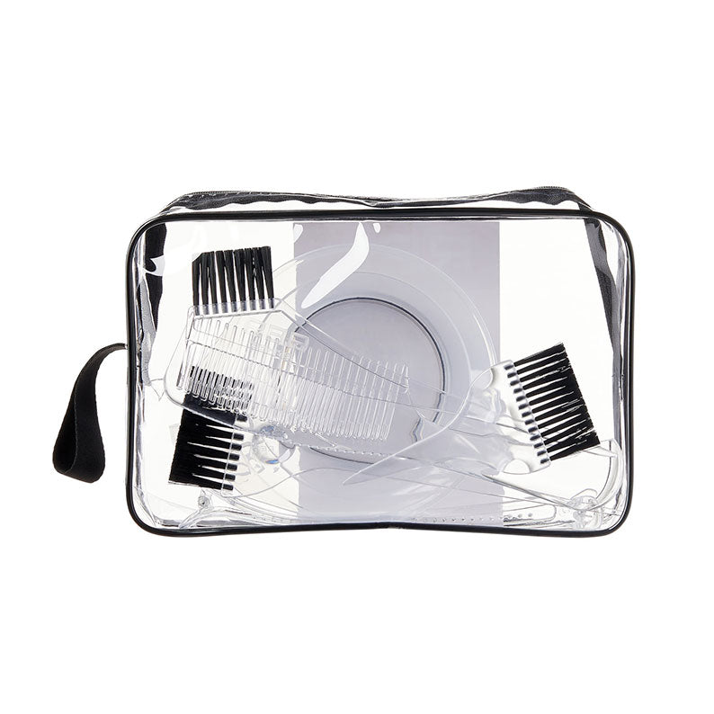 RED BEAUTY by KISS clear zip pouch with bowls combs and applicator brushes for DIY hair coloring kit