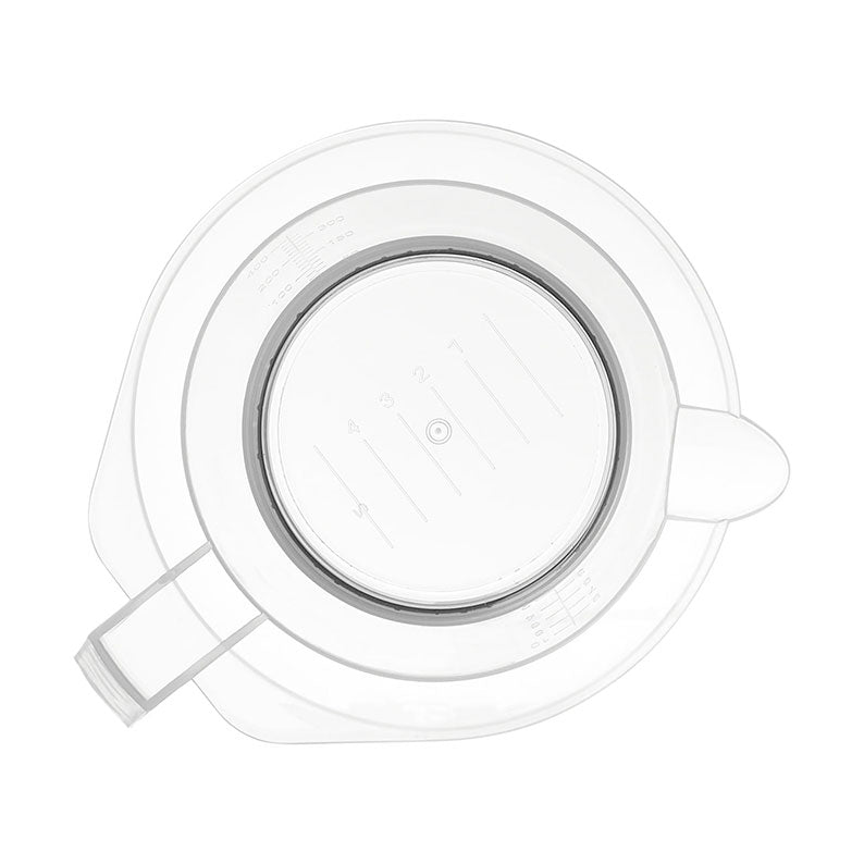 Clear plastic mixing bowl with handle spout and measurement marks for DIY hair coloring kit