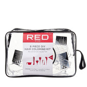 RED by KISS 8 piece DIY hair coloring kit in clear zip pouch with combs brushes bowl and applicator tools