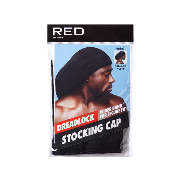 RED BEAUTY by KISS black dreadlock stocking cap with wider band for secure fit and long hair