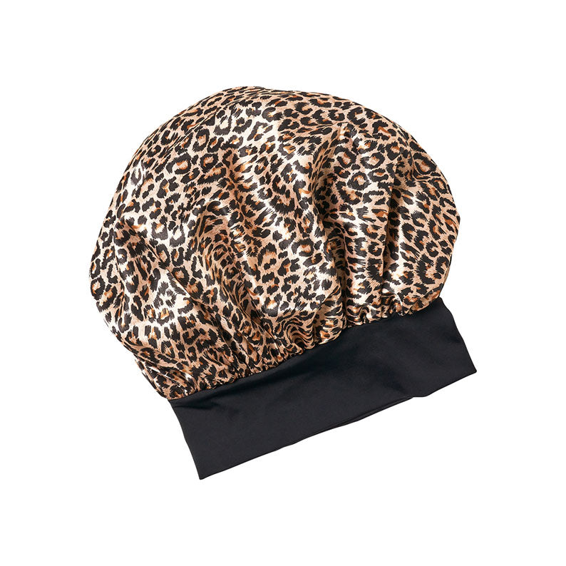 RED BEAUTY by KISS leopard print extra large silky bonnet with black band for hair protection