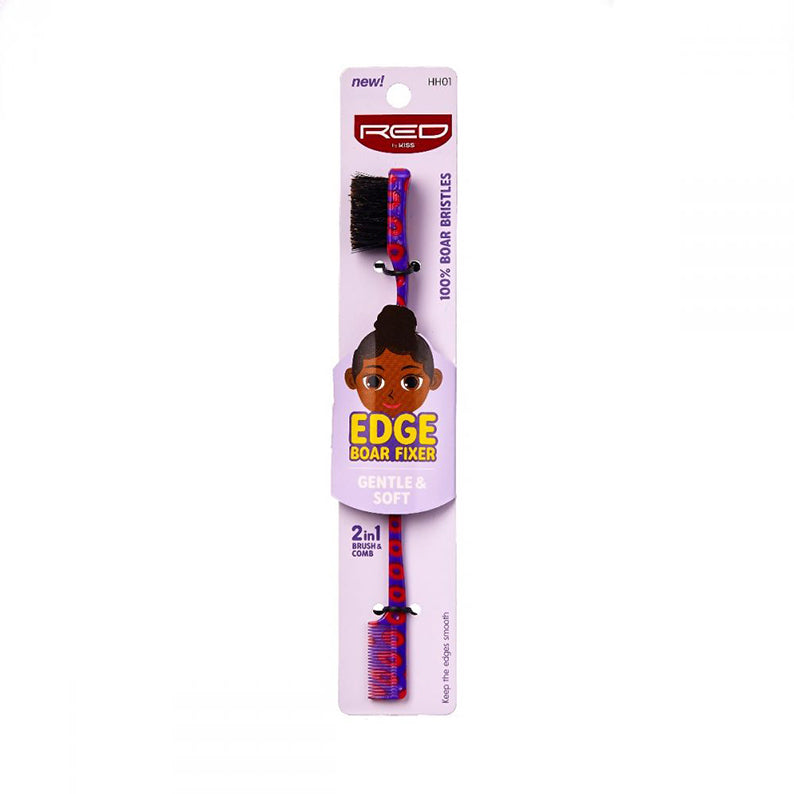 RED BEAUTY by KISS kids edge brush for hair styling with boar bristles and 2-in-1 design