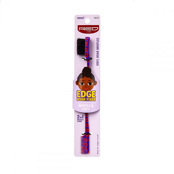 RED BEAUTY by KISS kids edge brush for hair styling with boar bristles and 2-in-1 design