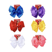 Set of six kids jumbo ribbon hair bow clips in blue purple red yellow white and pink on RED BEAUTY by KISS display cards