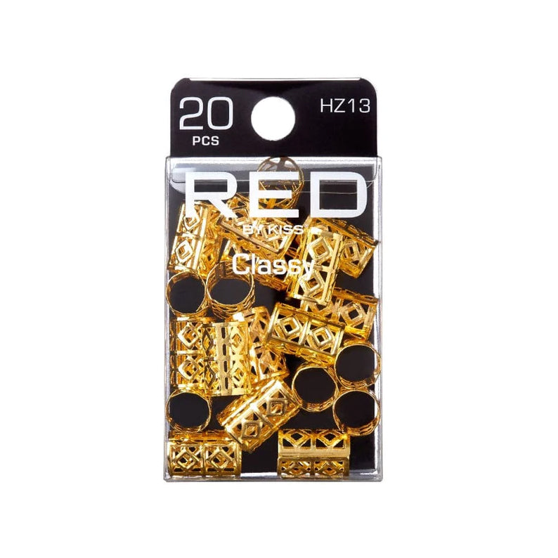 RED BEAUTY by KISS pack of 20 gold braid hair charms lattice cylinder beads for braids and dreadlocks