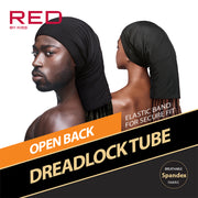 RED BEAUTY by KISS black open back dreadlock tube cap on male and female models showing elastic band fit