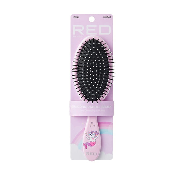 RED BEAUTY by KISS pink unicorn oval detangling hair brush paddle style with cushioned black bristles for all hair types