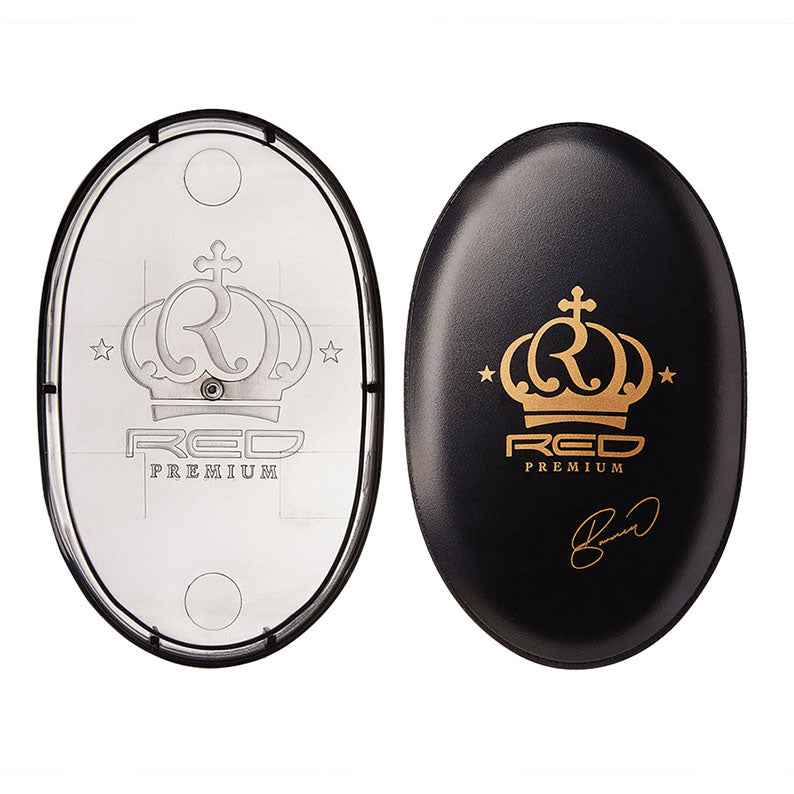 RED BEAUTY by KISS oval black wave brush with gold crown logo and clear base showing bristles premium boar bristle wave brush