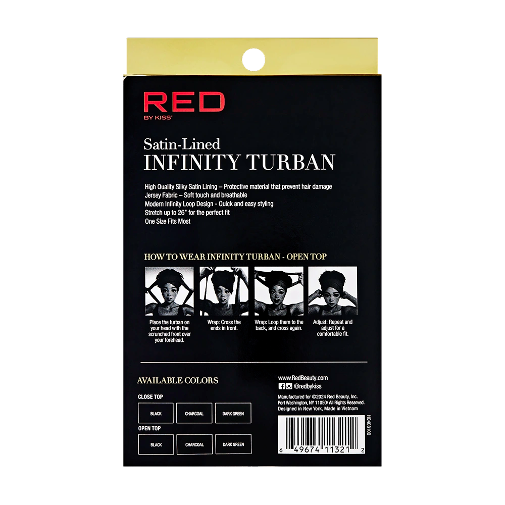 RED BEAUTY by KISS satin lined infinity turban designed to prevent hair damage and ensure comfort