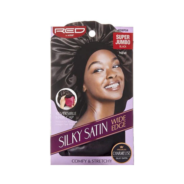 RED BEAUTY by KISS super jumbo satin hair cap silky satin wide edge black reversible