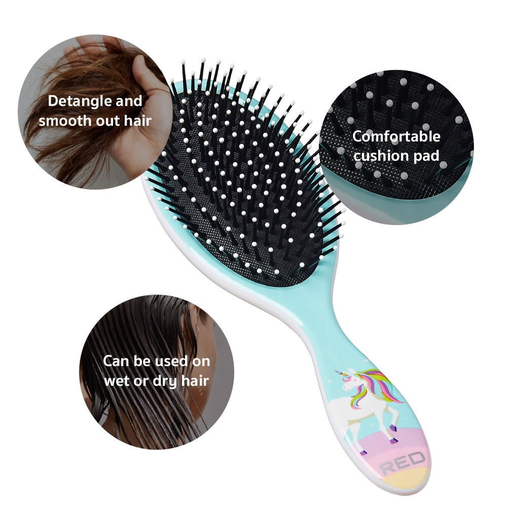 RED BEAUTY by KISS unicorn detangling hair brush teal handle with cushioned pad and ball tipped bristles