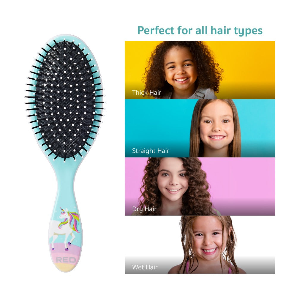 RED BEAUTY by KISS unicorn detangling hair brush mint pastel paddle brush with unicorn design for all hair types
