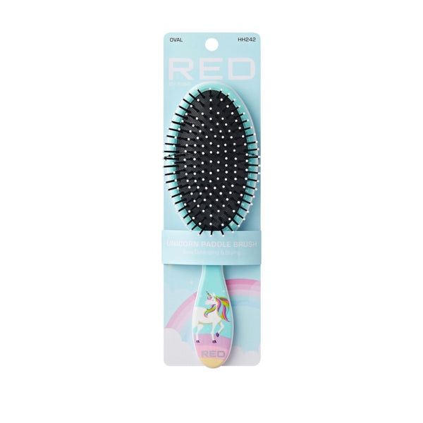 RED BEAUTY by KISS unicorn detangling hair brush pastel aqua paddle with soft ball tip bristles and unicorn handle
