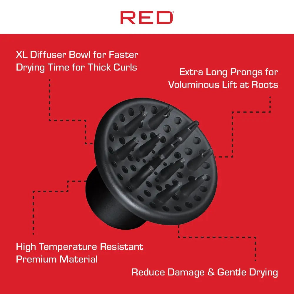 Universal hair diffuser for curly hair with XL bowl and long prongs for faster drying and volume