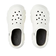 RED BEAUTY by KISS white air clog shoes top view pair with ventilation holes and black insoles lightweight slip on