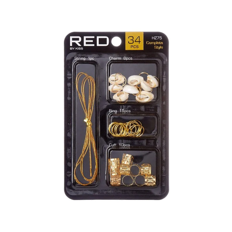 RED BEAUTY by KISS braid charm kit 34pcs gold cords rings cuffs and shell charms for braiding hair