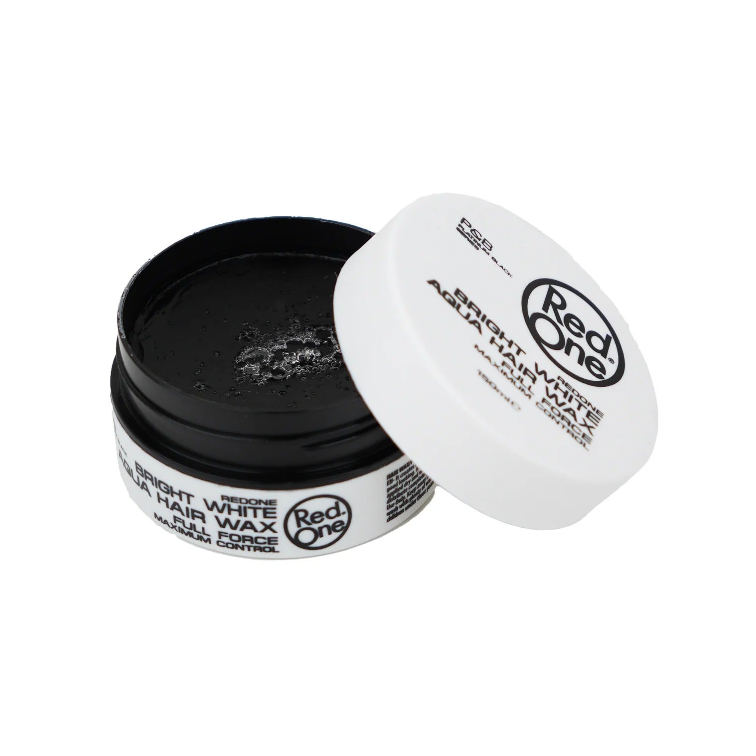 RedOne Bright White hair wax jar with black wax inside for strong hold and maximum control