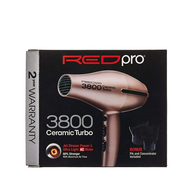 RED BEAUTY by KISS ceramic turbo hair dryer model 3800 rose gold with concentrator and comb attachments