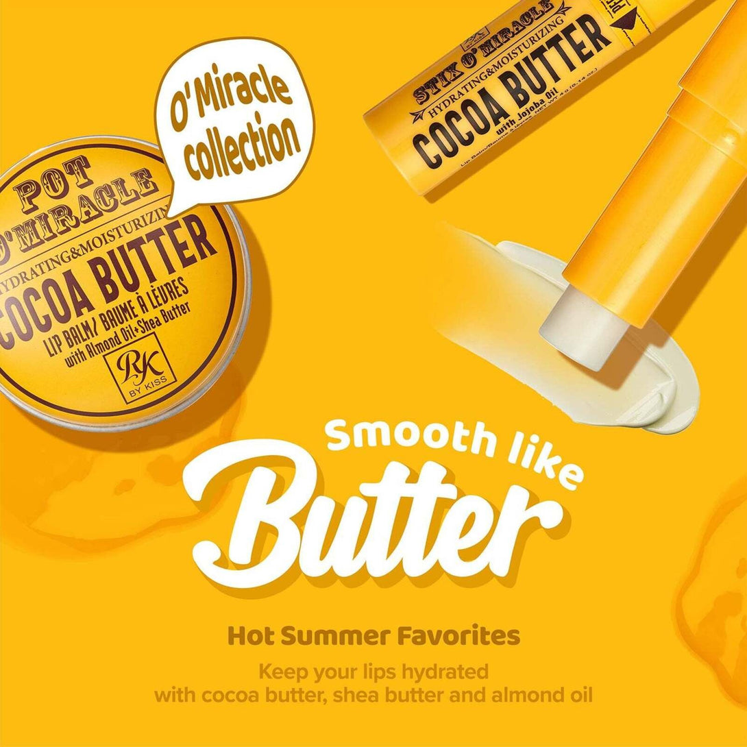 Ruby Kisses cocoa butter lip balm IVY BEAUTY by KISS yellow tube and tin packaging with cream swatch