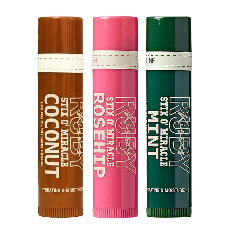 IVY BEAUTY by KISS Ruby Kisses Stix O'Miracle lip balm trio in Coconut Rosehip and Mint flavors