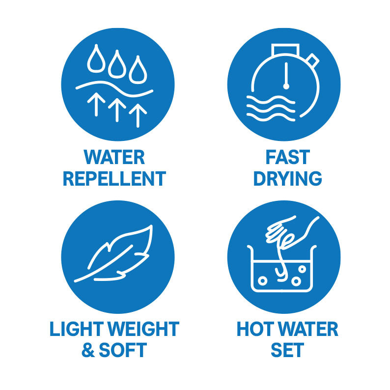 Water repellent fast drying lightweight and soft features and hot water set symbols for Ruwa Afro Twist 16 inch hair